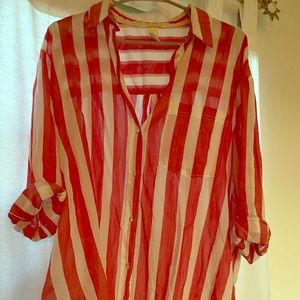 Red & White Oversized Button Down